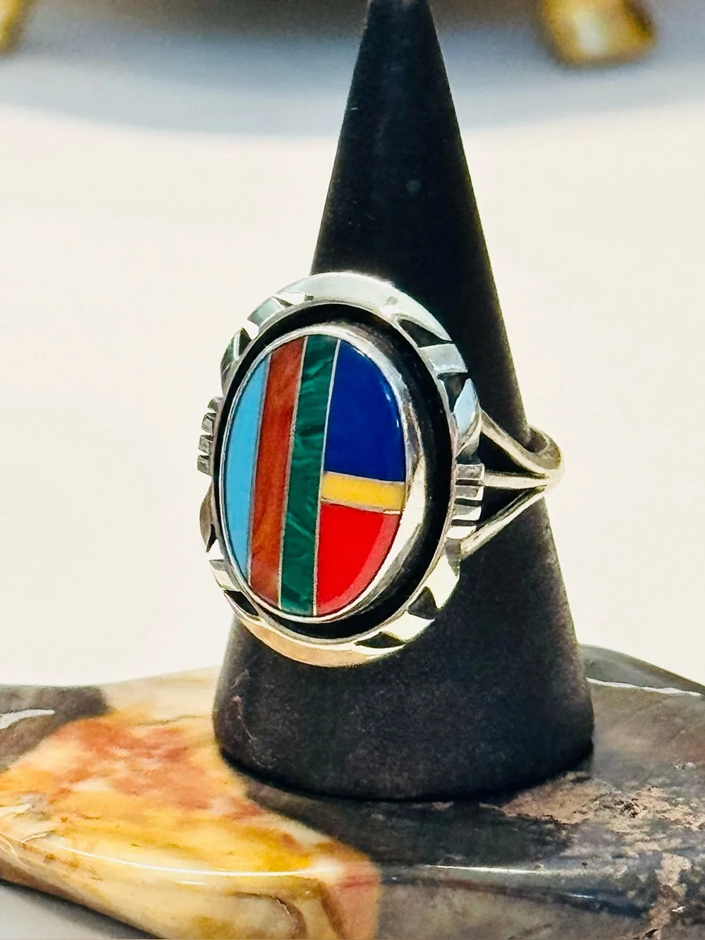 Vtg Navajo Sterling Multi Stone Inlay Ring (7)